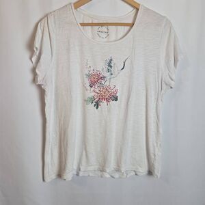 Crazy Kat White Floral Shirt Large